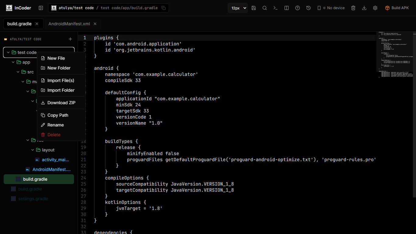 InCoder Cloud IDE Interface